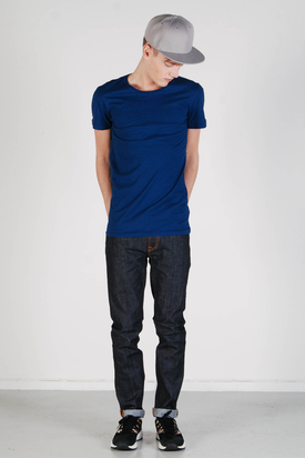 Knowledge Cotton Apparel: Basic O-neck Estate Blue Tee