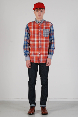 Knowledge Cotton Apparel: Double Layer Red/Blue Shirt
