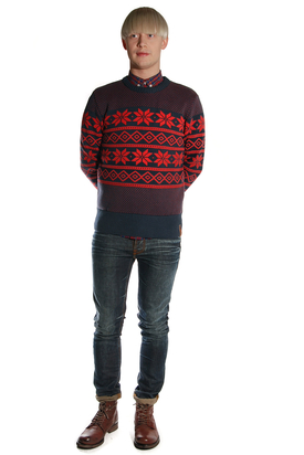 Knowledge Cotton Apparel: Jacquard Knit Navy