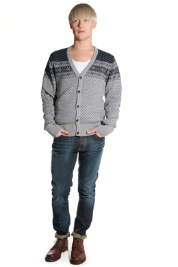 Knowledge Cotton Apparel: Jacquard Knit Cardigan Grey