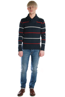 Knowledge Cotton Apparel: Jacquard Knit Cross Navy