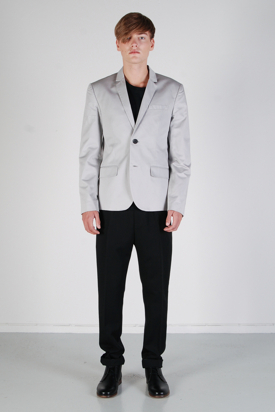Pop Cph: Mens Two-Button Grey Cotton Blazer