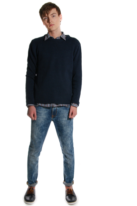 Knowledge Cotton Apparel: Round Neck Knit Total Eclipse